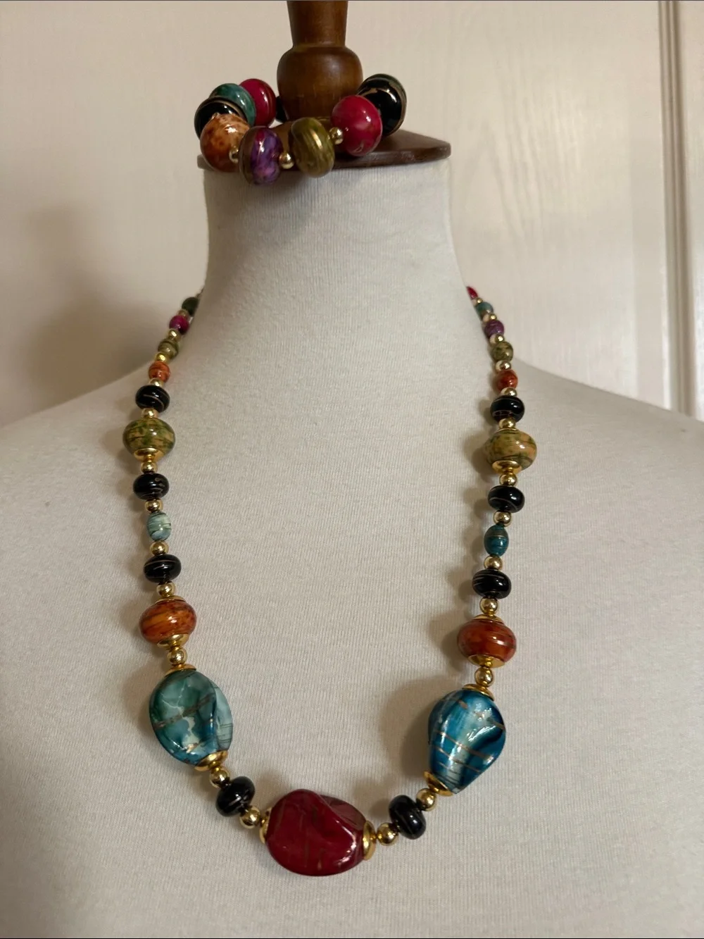Vintage 1980s Multicolor Necklace & Matching Bracelet Set